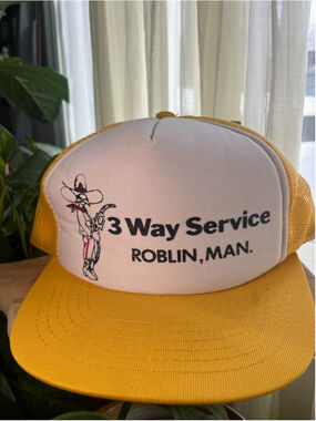 Vintage 80s Trucker Hat 3 Way Service Roblin Manitoba Snapback Western retro